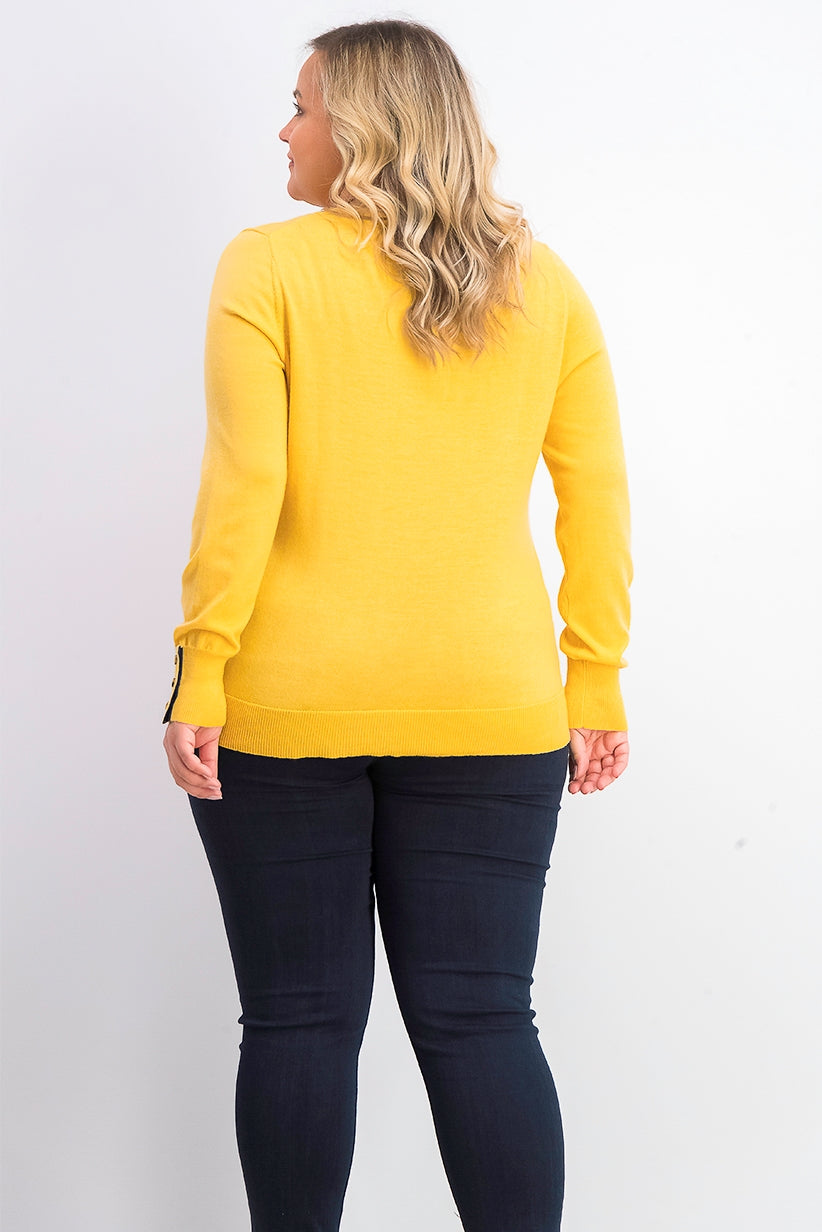 Charter Club Women's Merino Wool Button-Cuff Crewneck Sweater Gold Size Large