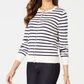 Charter Club Women's Striped Grommet-Trim Cardigan Sweater White Size X-Large