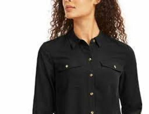 Charter Club Women's Two-Pocket Shirt Black Size Medium