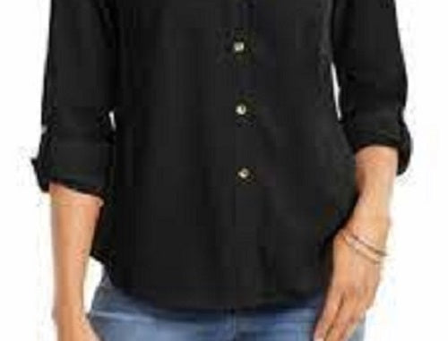 Charter Club Women's Two-Pocket Shirt Black Size Medium