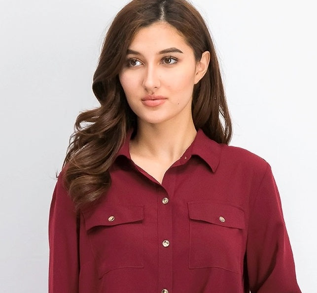 Charter Club Women's Two-Pocket Shirt Wine Size XX-Large
