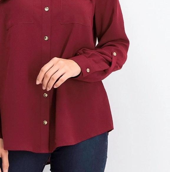 Charter Club Women's Two-Pocket Shirt Wine Size XX-Large