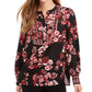 Charter Club Women's Printed Banded-Collar Blouson Top Red Size Medium