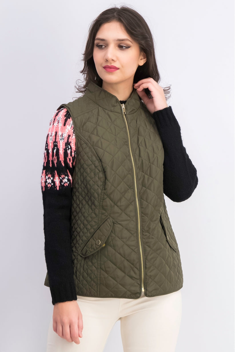 Charter Club Women's Quilted Stand-Collar Vest Green Size Small