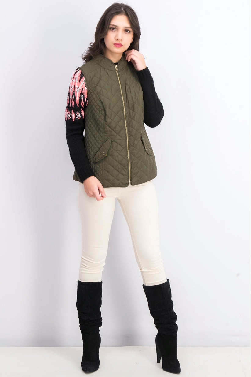 Charter Club Women's Quilted Stand-Collar Vest Green Size Small
