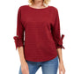 Charter Club Women's Textured Tie Cuff Top Wine Size Large