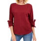 Charter Club Women's Textured Tie Cuff Top Wine Size Small