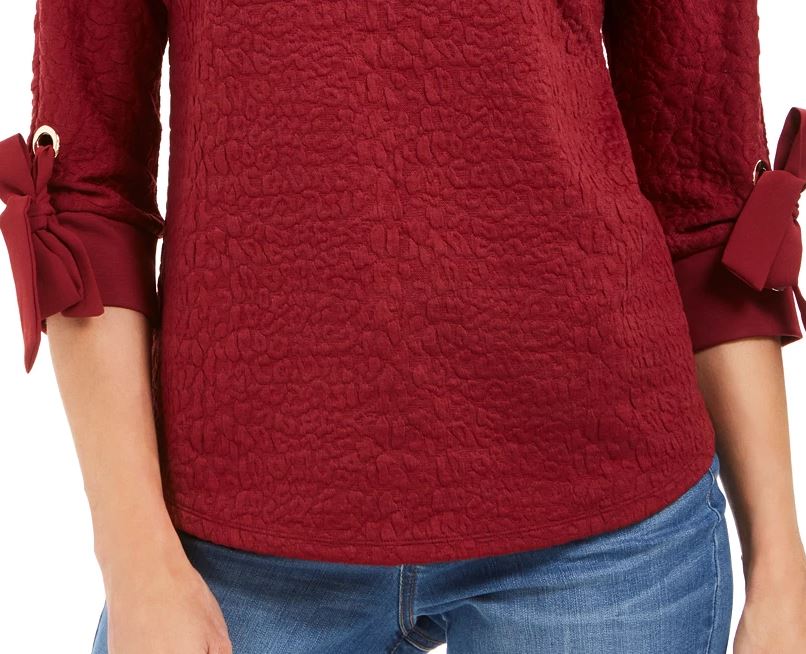 Charter Club Women's Textured Tie Cuff Top Wine Size Small
