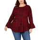 Style & Co Women's Bell Sleeve Marled Knit Sweater Red Size Small