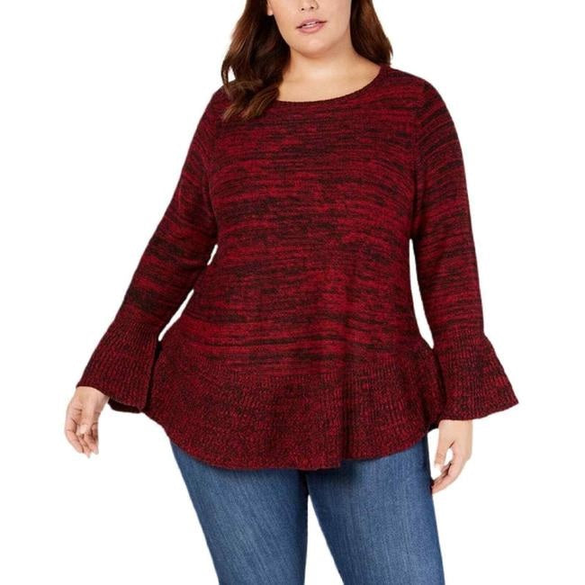 Style & Co Women's Bell Sleeve Marled Knit Sweater Red Size Small
