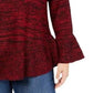 Style & Co Women's Bell Sleeve Marled Knit Sweater Red Size Small
