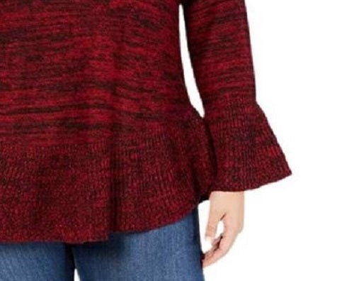 Style & Co Women's Bell Sleeve Marled Knit Sweater Red Size Extra Large