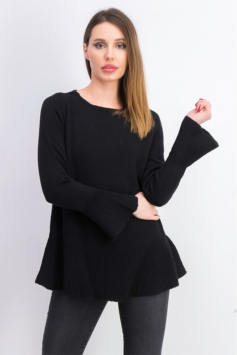 Style & Co Women's Ruffle Hem Knit Sweater Black Size Small