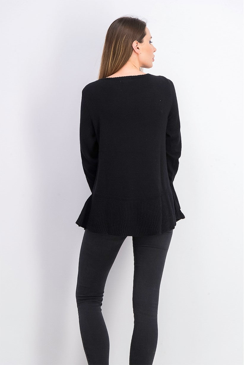 Style & Co Women's Ruffle Hem Knit Sweater Black Size Small
