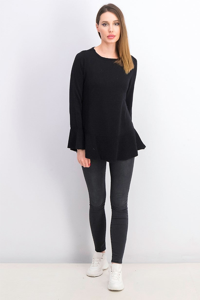 Style & Co Women's Ruffle Hem Knit Sweater Black Size Small