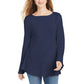 Style & Co Women's Ruffle Hem Knit Sweater Navy Size X-Small