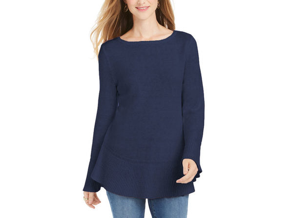 Style & Co Women's Ruffle Hem Knit Sweater Navy Size X-Small