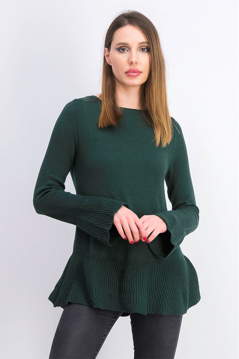 Style & Co Women's Ruffle Hem Knit Sweater Dark Green Size Medium