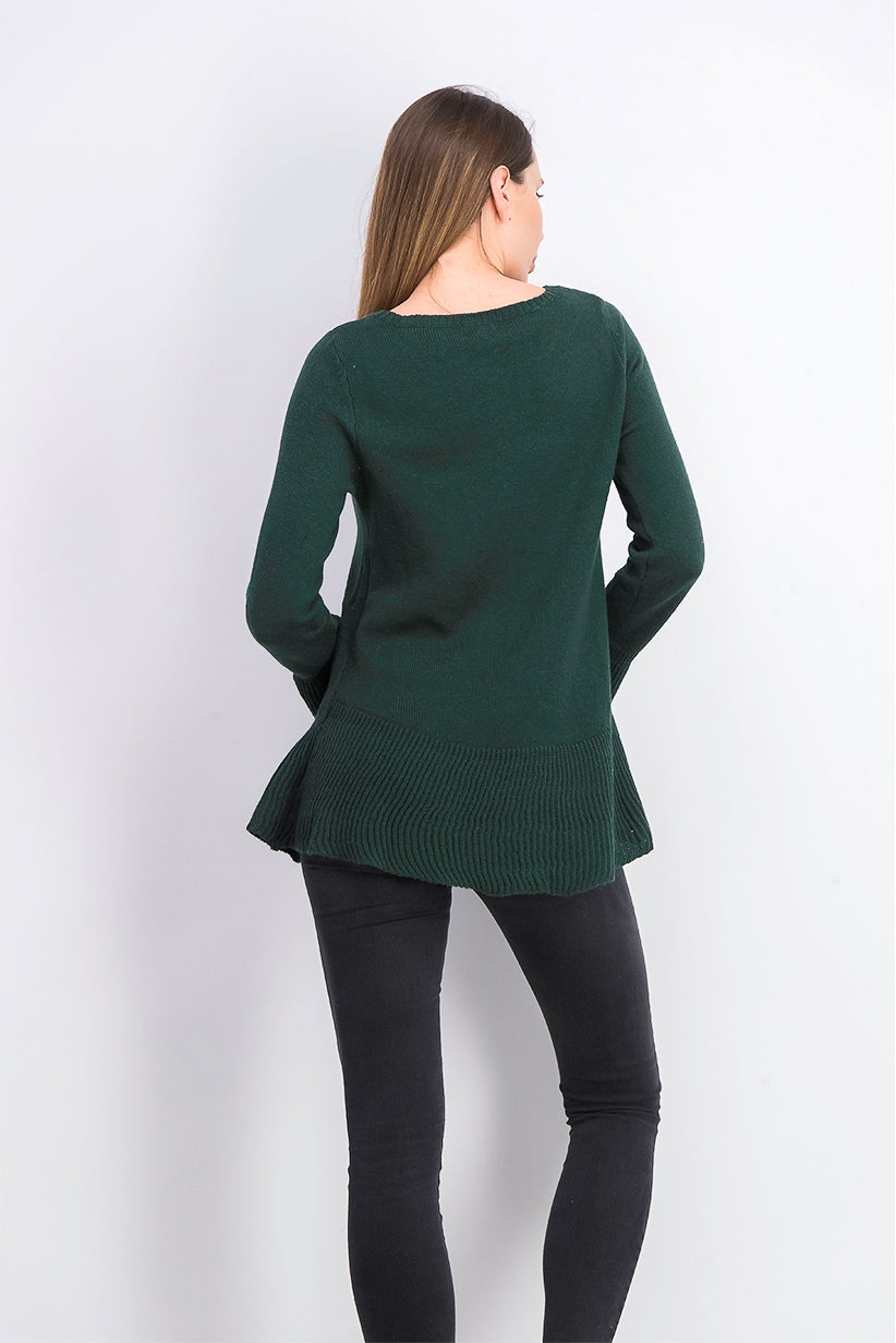 Style & Co Women's Ruffle Hem Knit Sweater Dark Green Size Medium