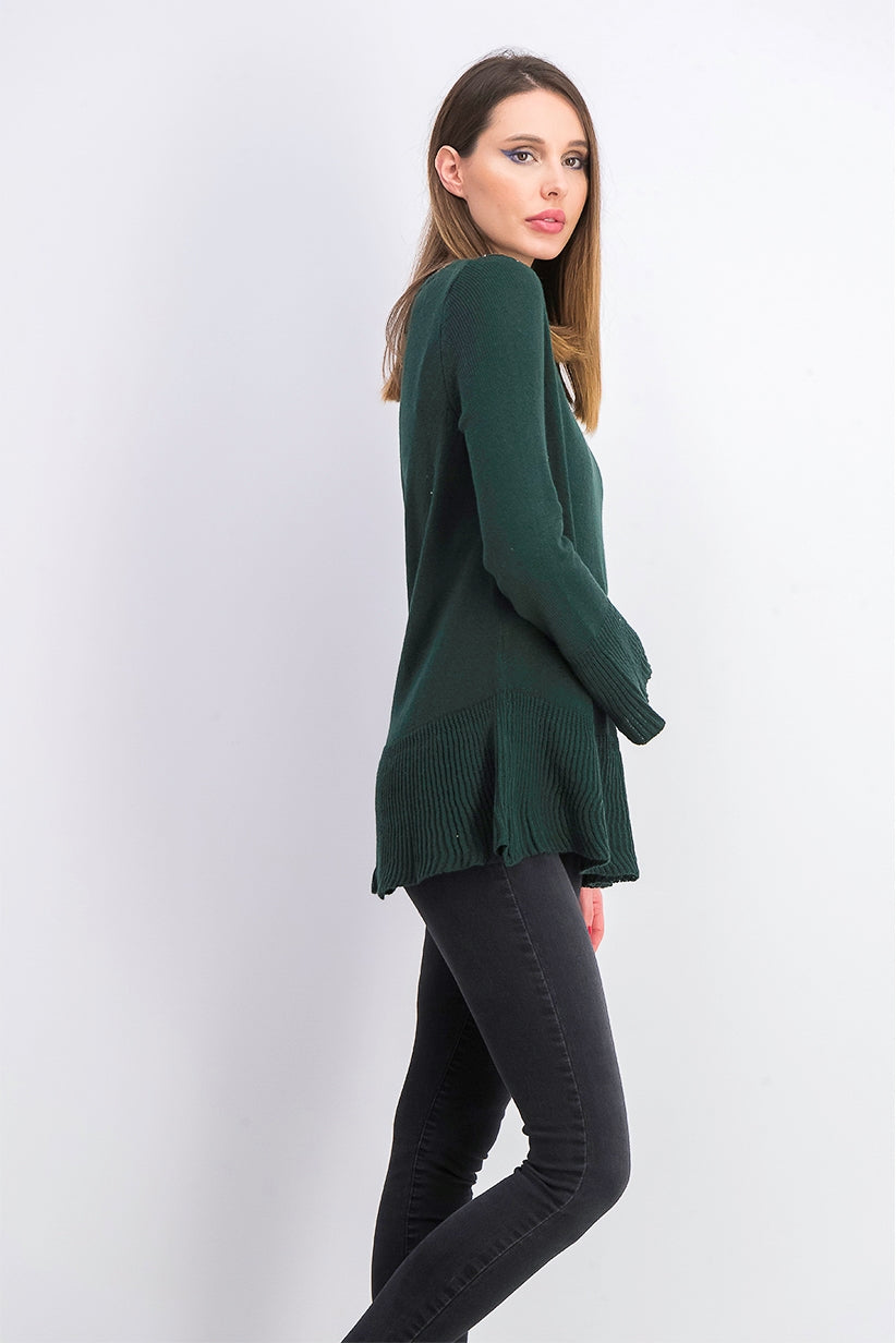 Style & Co Women's Ruffle Hem Knit Sweater Dark Green Size Medium