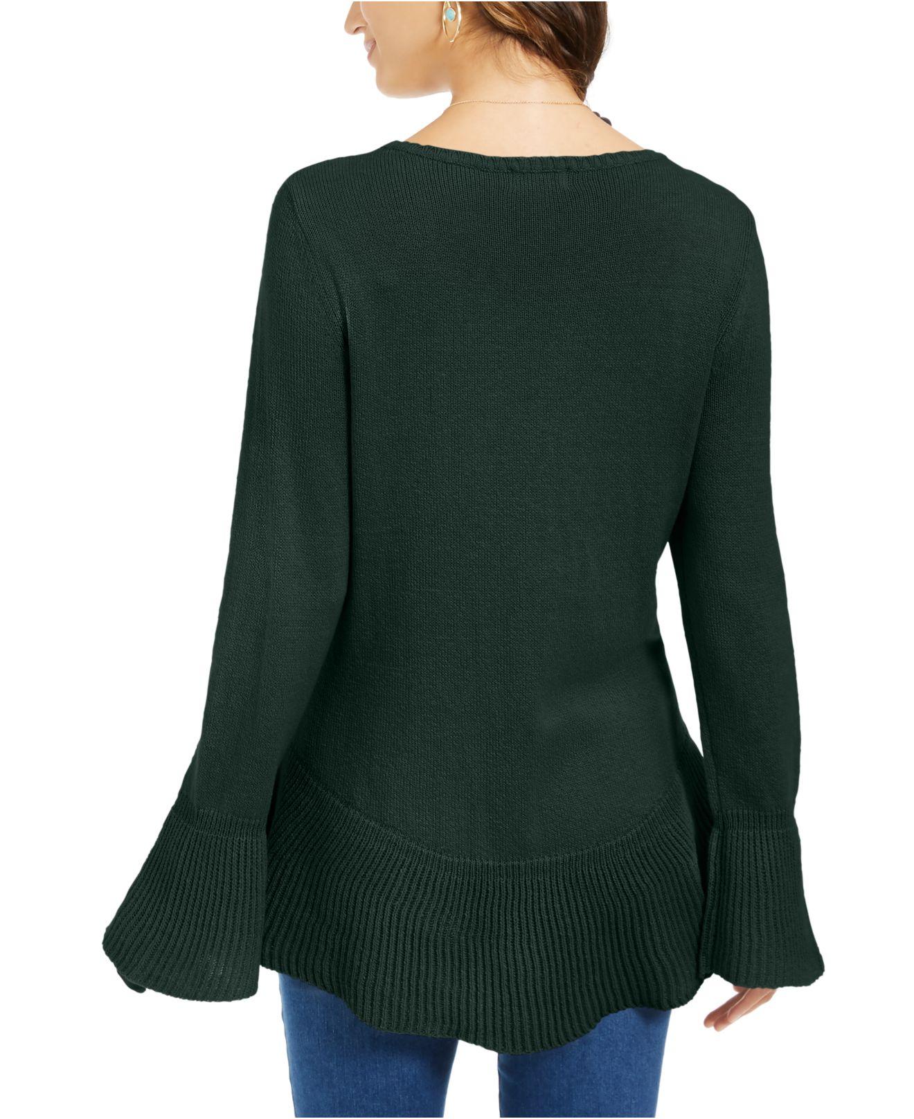 Style & Co Women's Ruffle Hem Knit Sweater Dark Green Size X-Small