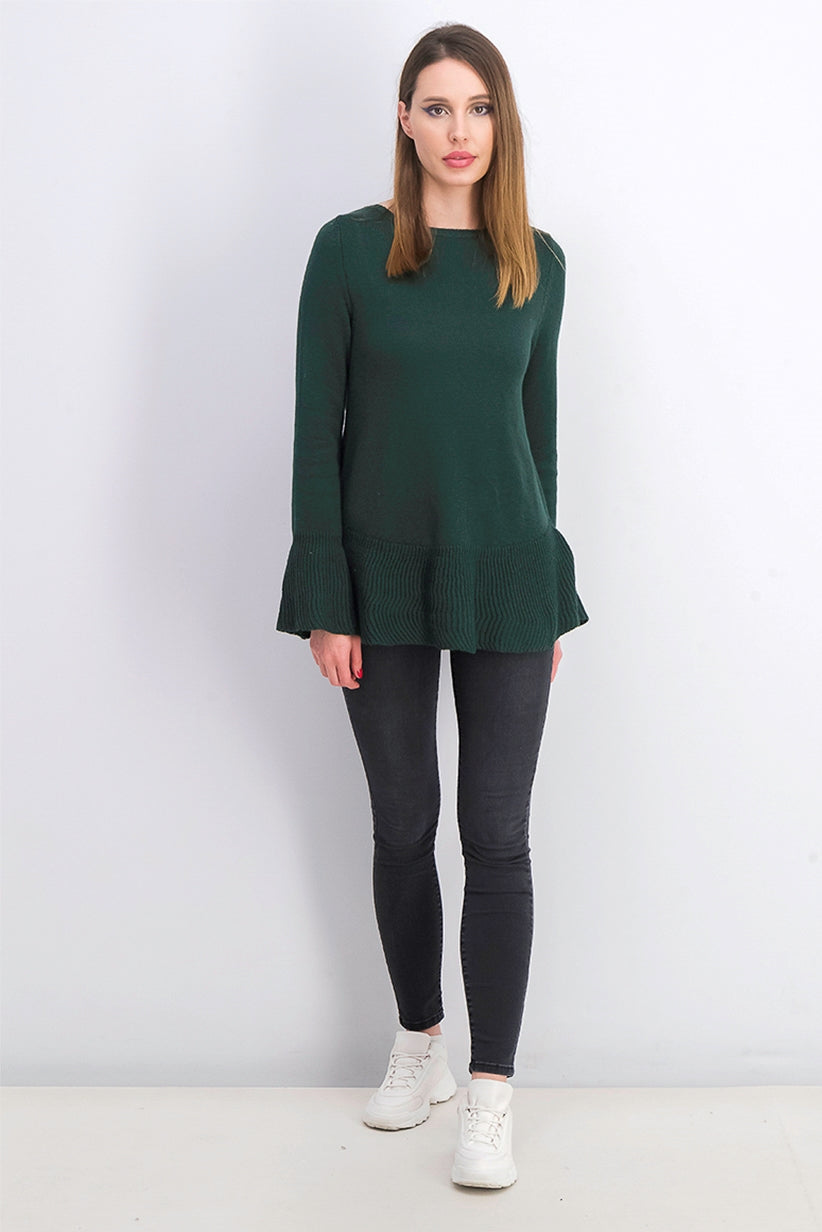 Style & Co Women's Ruffle Hem Knit Sweater Dark Green Size X-Small