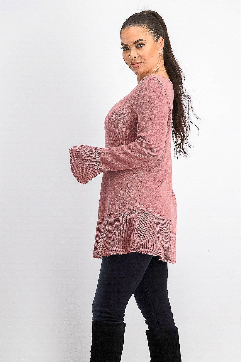 Style & Co Women's Ruffle Hem Knit Sweater Purple Size X-Large