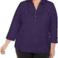 Karen Scott Women's Cotton Johnny-Collar Utility Shirt Dark Blue Size Medium