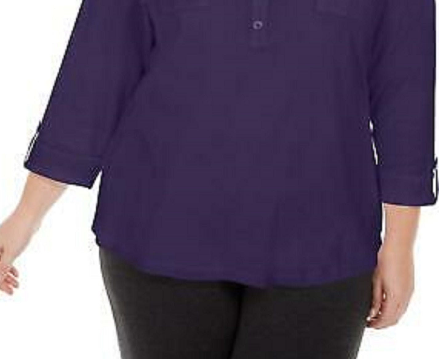 Karen Scott Women's Cotton Johnny-Collar Utility Shirt Dark Blue Size Medium