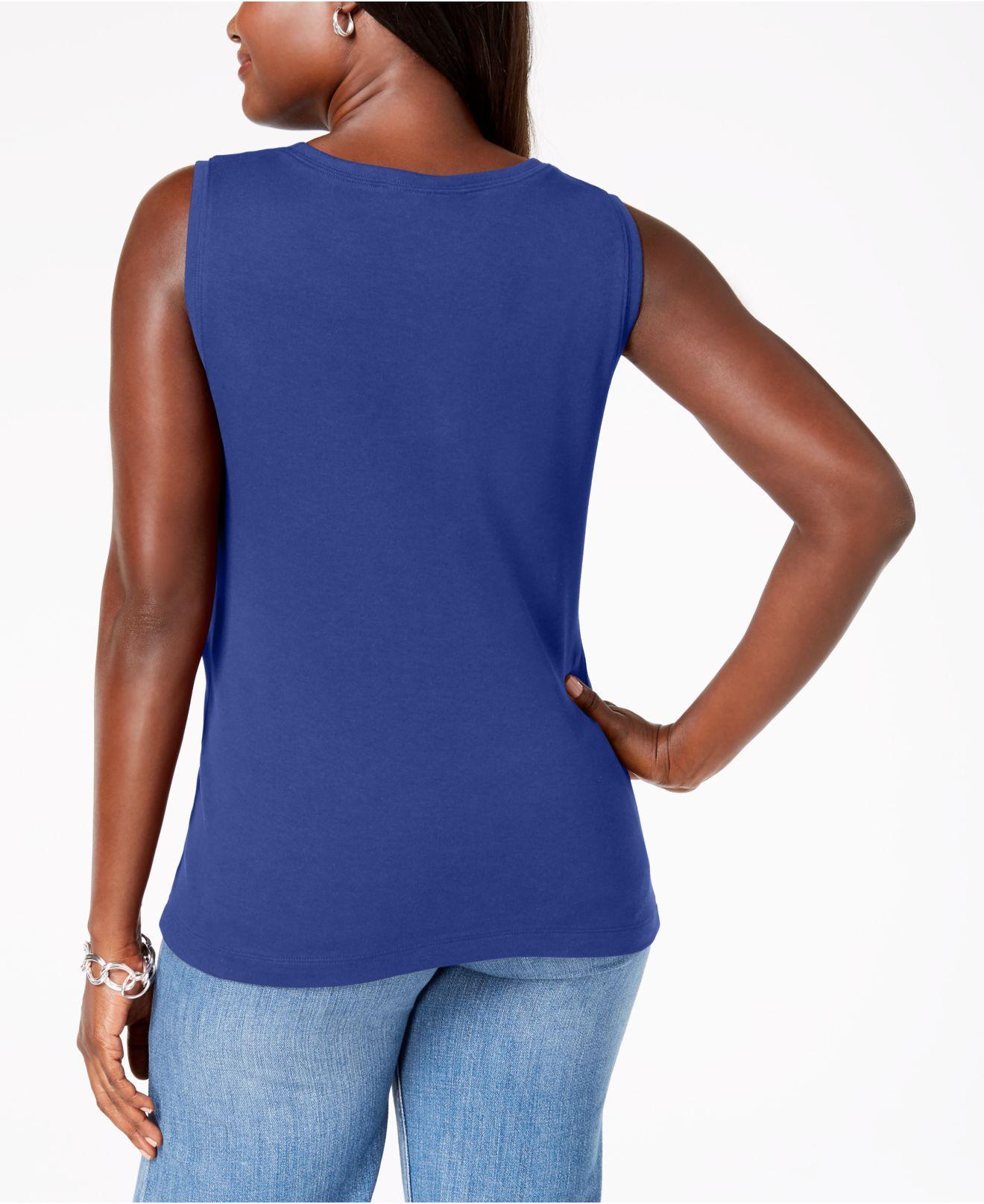 Karen Scott Women's Petite Cotton Studded Tank Dark Blue Size Petite