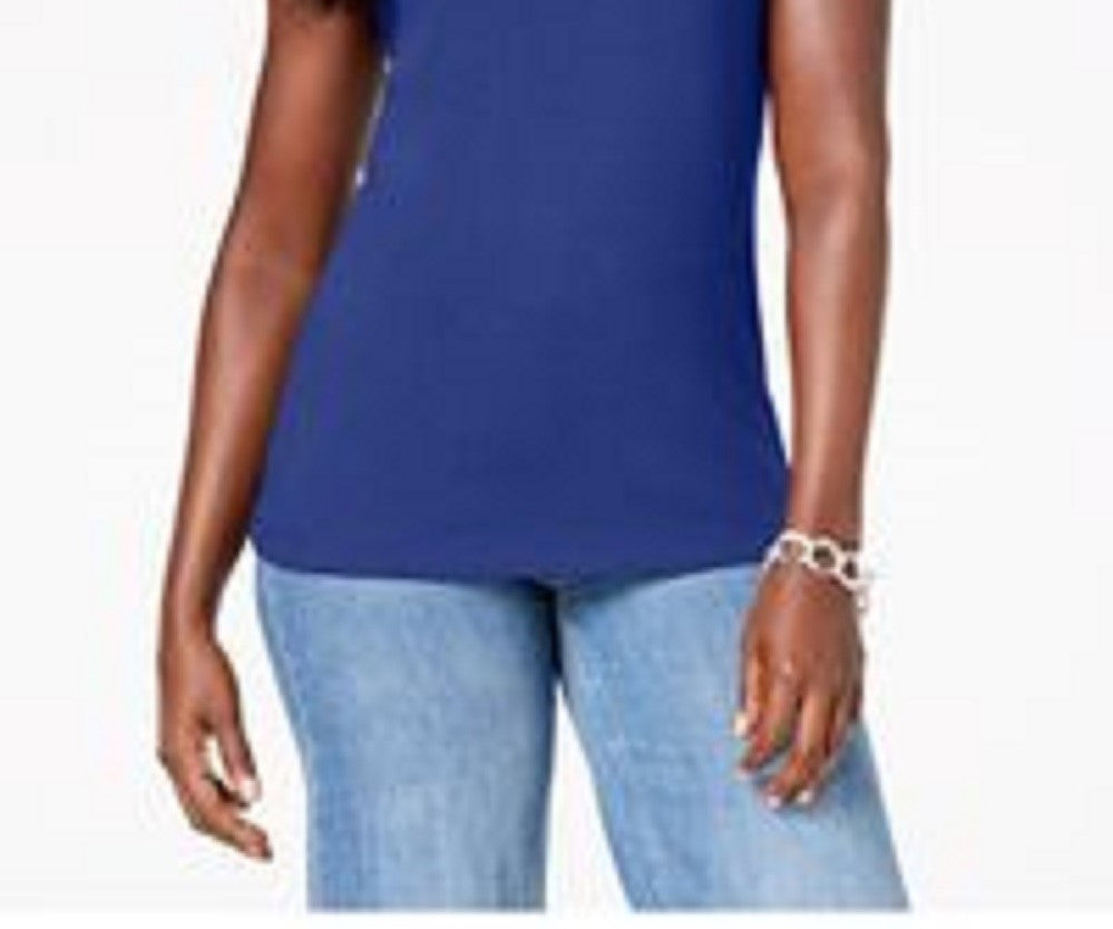 Karen Scott Women's Petite Cotton Studded Tank Dark Blue Size Petite