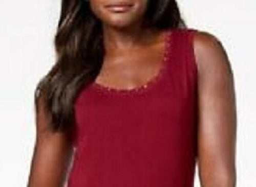 Karen Scott Women's Cotton Studded Tank Red Size Petite Medium