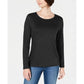 Karen Scott Women's Satin-Trim Scoop-Neck Top Black Size Medium