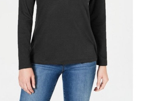 Karen Scott Women's Satin-Trim Scoop-Neck Top Black Size Medium