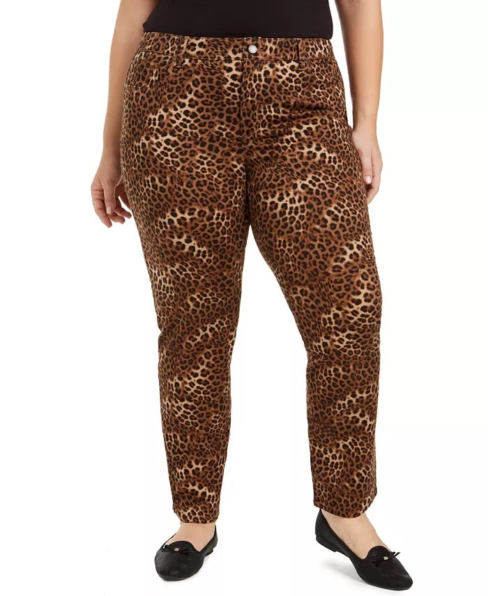 Charter Club Women's Plus Lexington Animal-Print Jeans Brown Size 16W