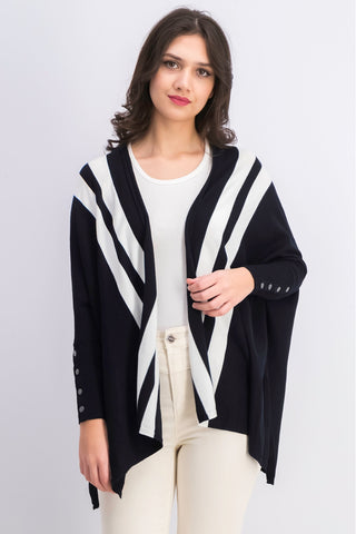 Alfani Women's Petite Striped Open-Front Cardigan Black Size Petite