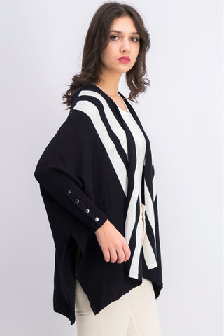 Alfani Women's Petite Striped Open-Front Cardigan Black Size Petite