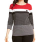 Karen Scott Women's Sport Striped Button Shoulder Top Red Size Medium