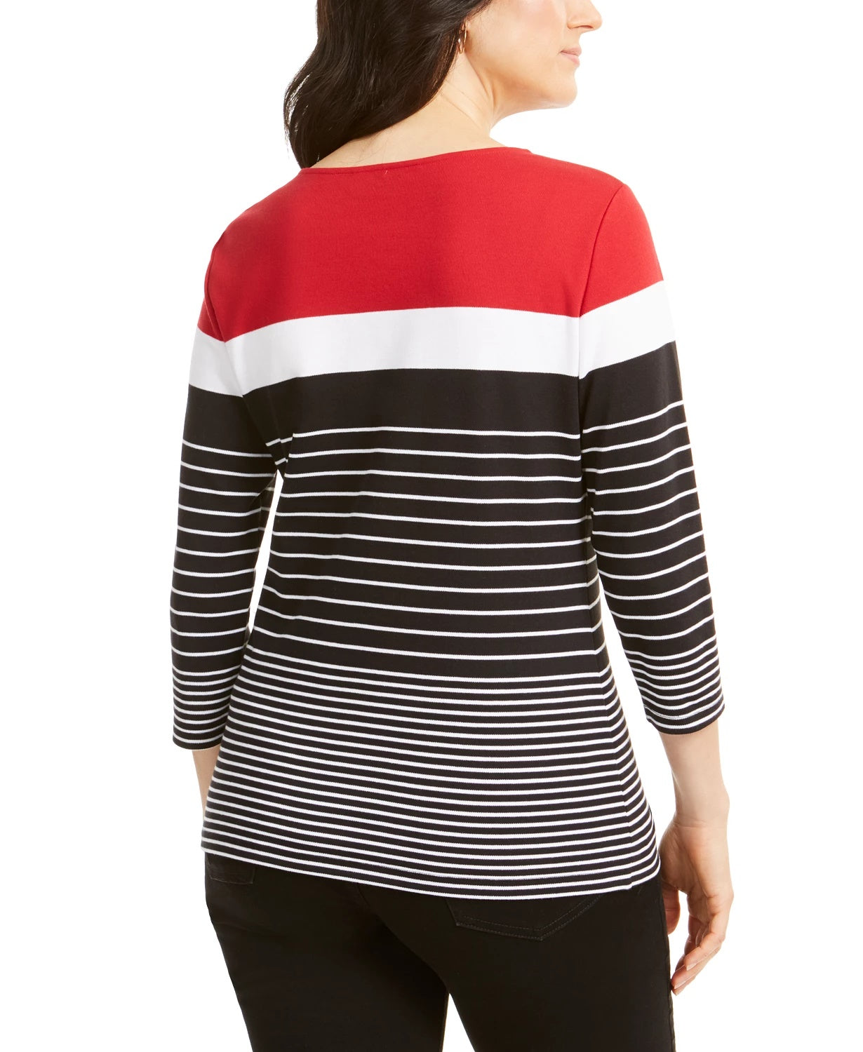 Karen Scott Women's Sport Striped Button Shoulder Top Red Size Medium