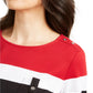 Karen Scott Women's Sport Striped Button Shoulder Top Red Size Medium