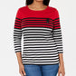 Karen Scott Women's Striped 3/4 Sleeve Top Red Size Medium