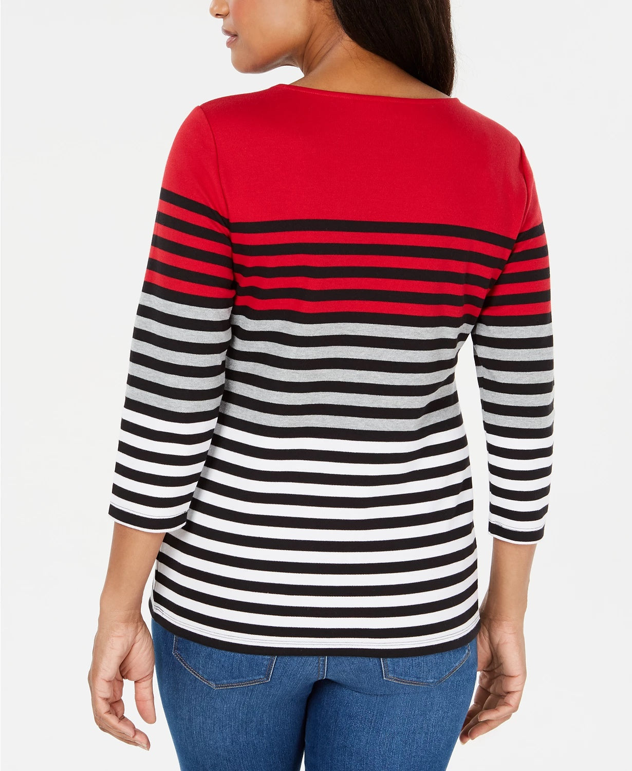 Karen Scott Women's Striped 3/4 Sleeve Top Red Size Medium