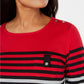 Karen Scott Women's Striped 3/4 Sleeve Top Red Size Medium