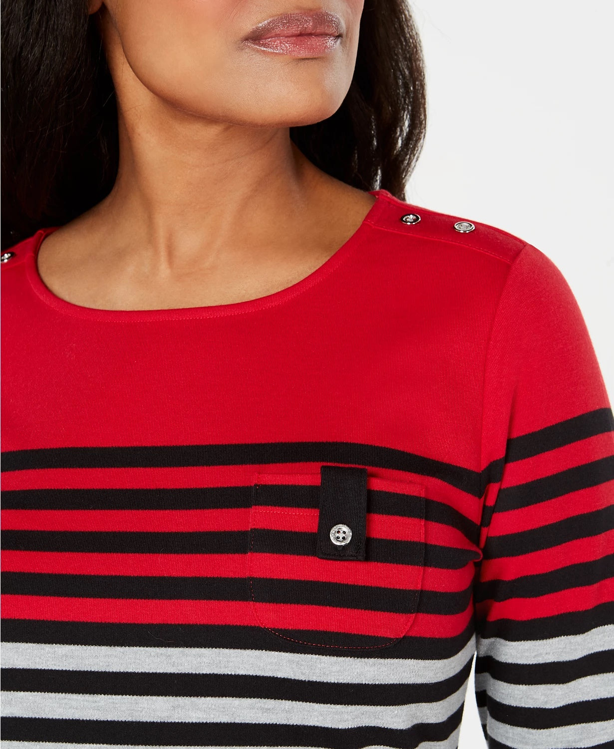 Karen Scott Women's Striped 3/4 Sleeve Top Red Size Medium