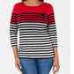 Karen Scott Women's Striped Colorblocked Top Red Size Petite Small