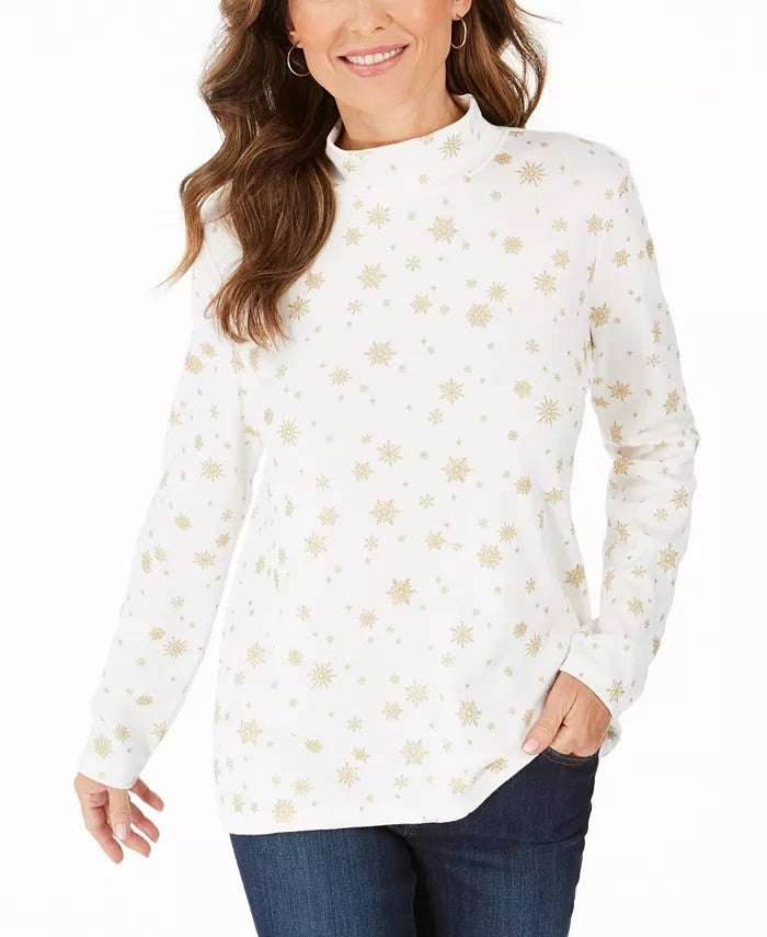 Karen Scott Women's Snowy Glory Mock-Neck Top White Size XX Large