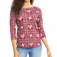 Charter Club Women's Printed 3/4-Sleeve Cotton Top Red Size Petite Medium