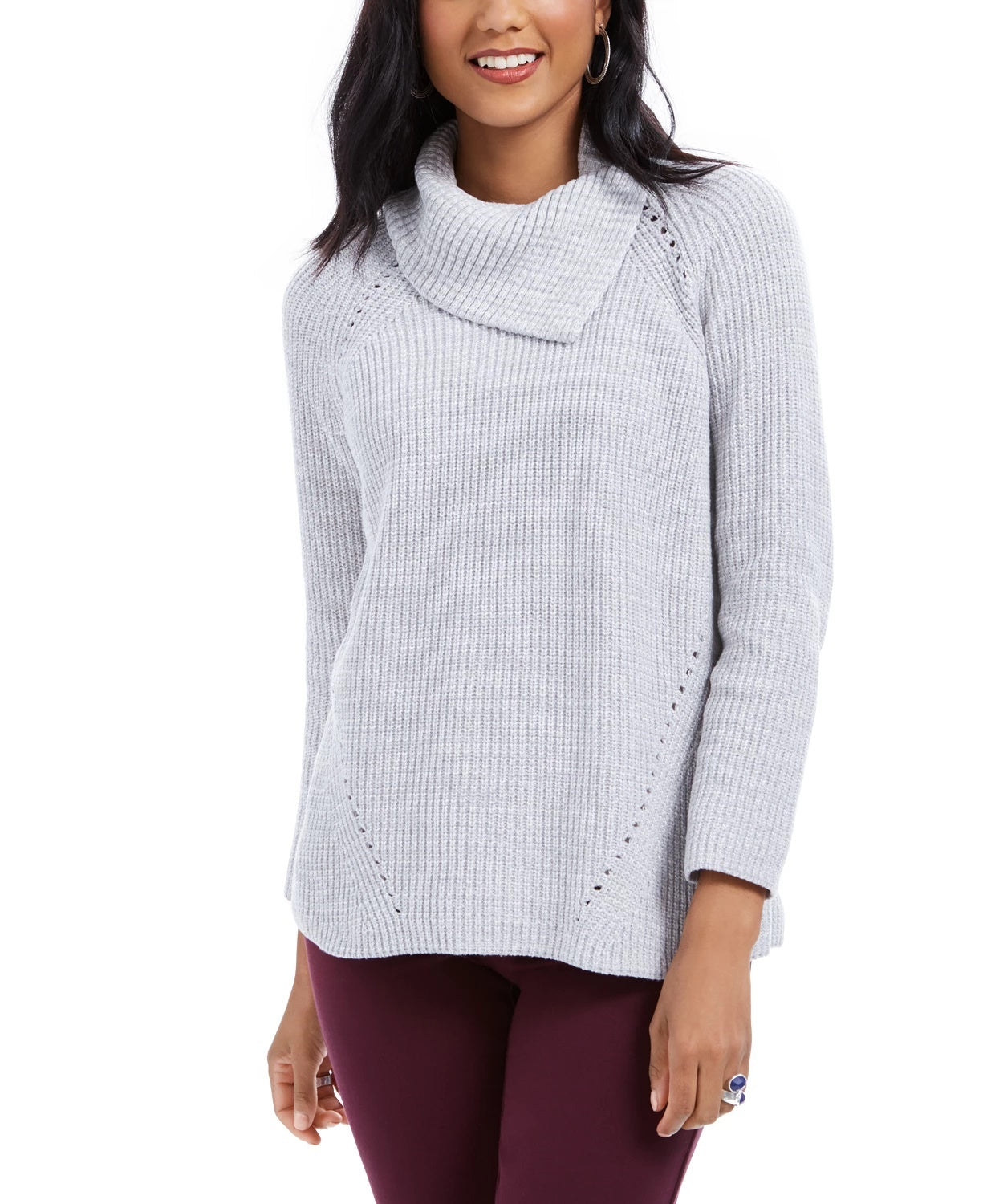 Style & Co Women's Pointelle-Knit Sweater Gray Size Large