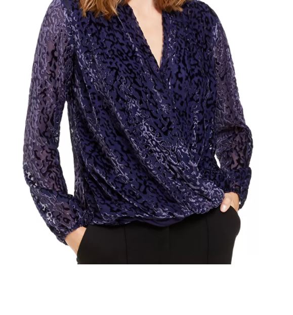 Alfani Women's Velvet Burnout Blouse Purple Size Petite Medium