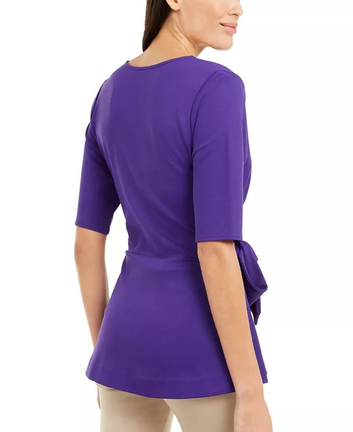 Alfani Women's Faux-Wrap Tie-Front Peplum Blouse Purple Size Small